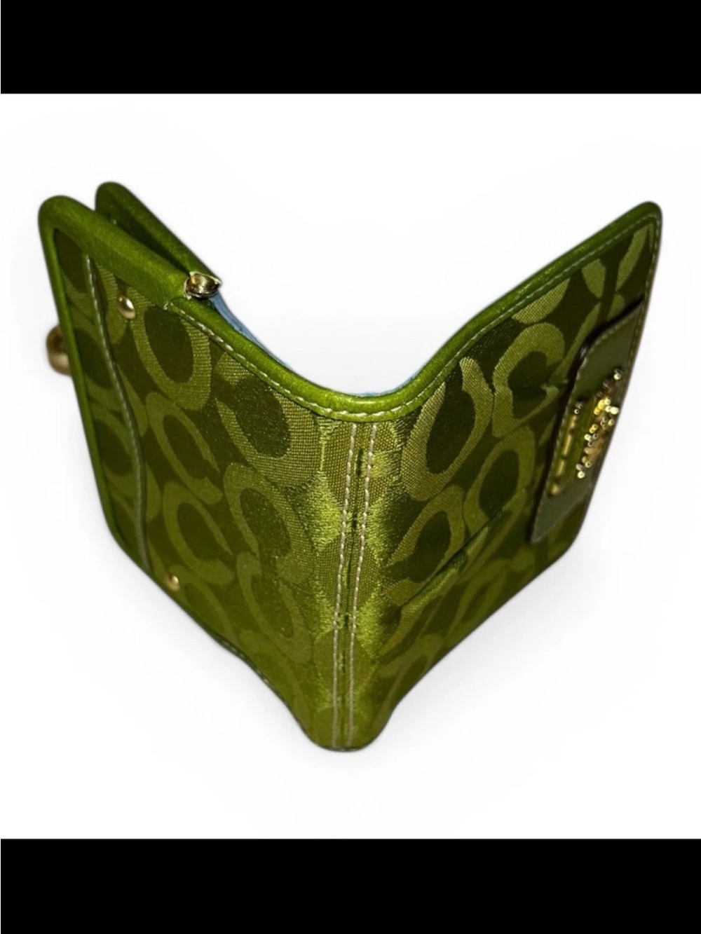 Coach Wallet with Kiss-Lock Coin Purse, Grass Green Optic Art, Brass Trim, NWOT - Picture 7 of 7